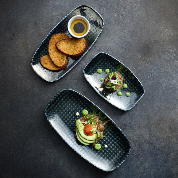 Astro Metallic Blå Rektangulær Tallerken, 300x150mm, Min. kjøp: 6