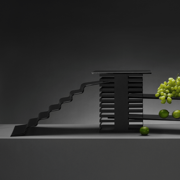 Vetro fire-trinns buffettrapp i svart glass, 400x350x(H)125mm