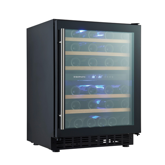 Vinkjøler med to soner, 133 l, glassdør, 595 x 588 x (h) 820 mm