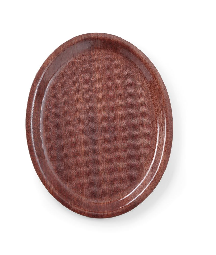 Serveringsbrett, oval, sklisikre, laminert, mahogny, 230x160mm