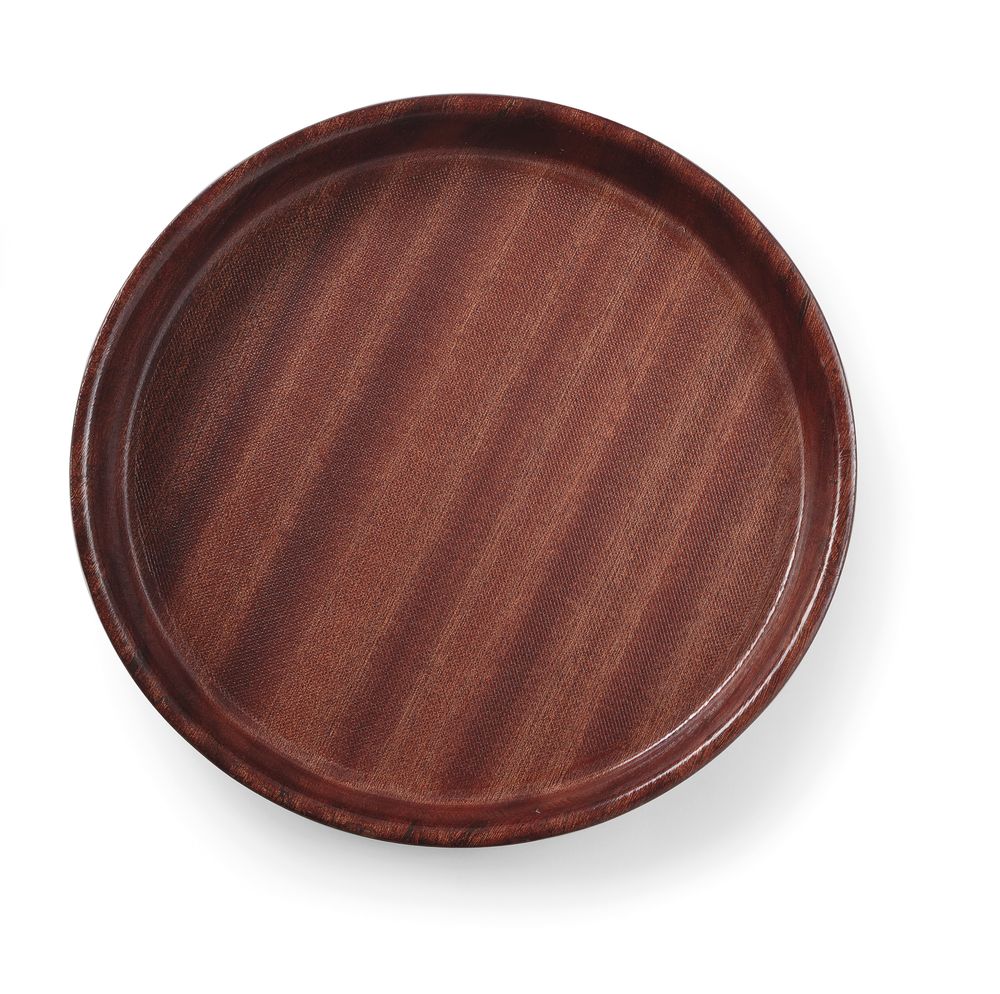 Serveringsbrett, runde, sklisikre, høy felg, laminert, Mahogany, Ø420X (H) 30mm