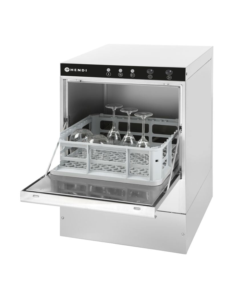 Glassvasker 40x40 - under benk - Elektromekanisk kontroll, med vaskemiddelpumpe, 230V/2800W, 510x470X (H) 710mm