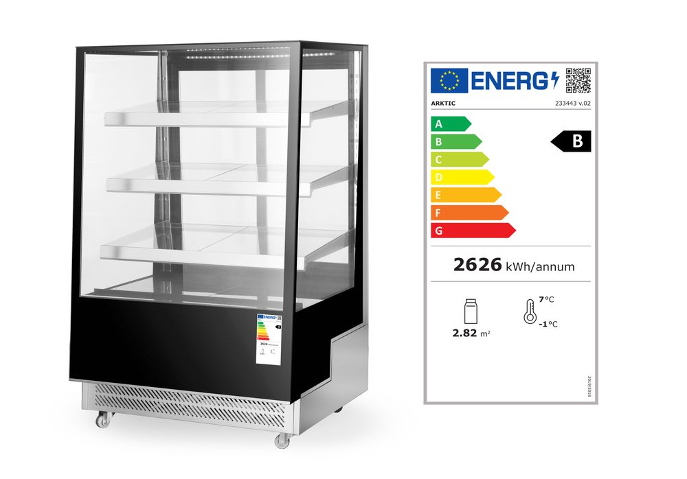 Kjølemonter med 3 skrå hyller, Arktic, 300L, 230V/480W, 650x805X (H) 1445mm