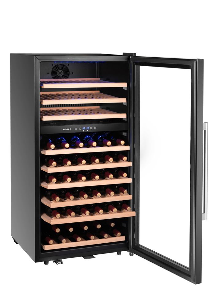 Vinkjøler, 2-sone, 91 flasker, 230L, 569x595x(H)1215mm