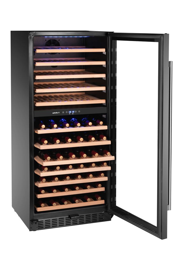 Vinkjøler, 2-sone, 124 flasker, 265L, 569x595x(H)1397mm