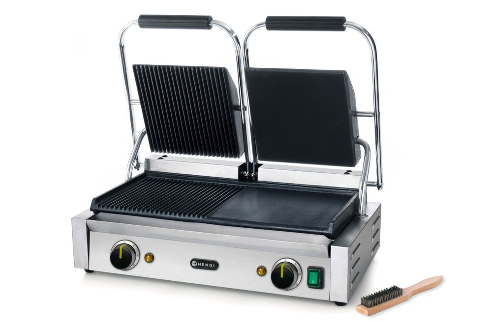 Kontakt Grill - Dobbeltversjon, halvt glatt, halv ribbet, 230V/3600W, 570x370X (H) 210mm