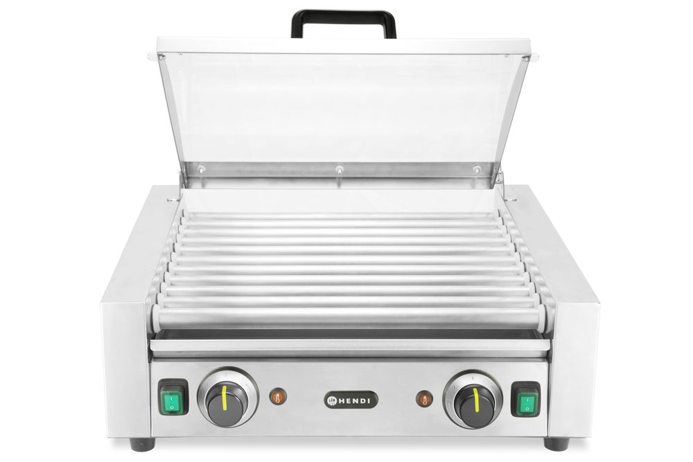 Pølserullegrill - 2 soner med energisparende lokk, 11 ruller, 220-240V/980W, 566x527x(H)259mm