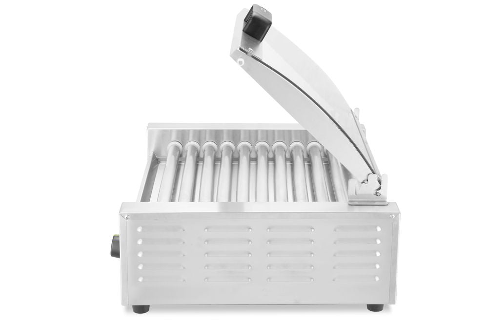Pølserullegrill - 2 soner med energisparende lokk, 11 ruller, 220-240V/980W, 566x527x(H)259mm