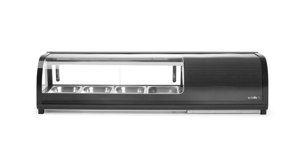 Sushi-display, beholdere inkludert: 4x GN 1/3 (H) 40mm., GN 1/3, 220-240V/190W, 1177x426x(H)296mm