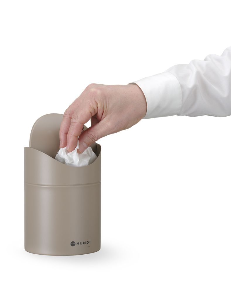Søppelbøtte på bord med svingdeksel, 1,2L, beige, ⌀120x(H)165mm