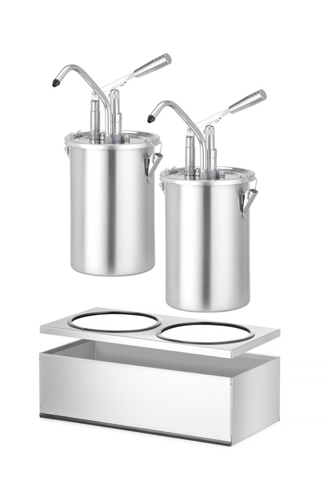 Sett: 2 x Rustfritt stålsausbeholder med dispenser, 9L, 400x200x(H)440mm