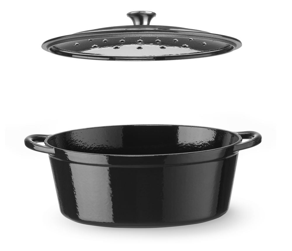 Støpejernsgryte emaljert, 6,88L, 405x255x(H)134mm, oval