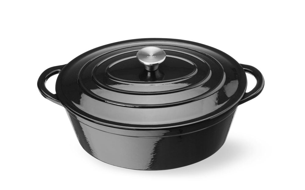 Støpejernsgryte emaljert, 6,88L, 405x255x(H)134mm, oval