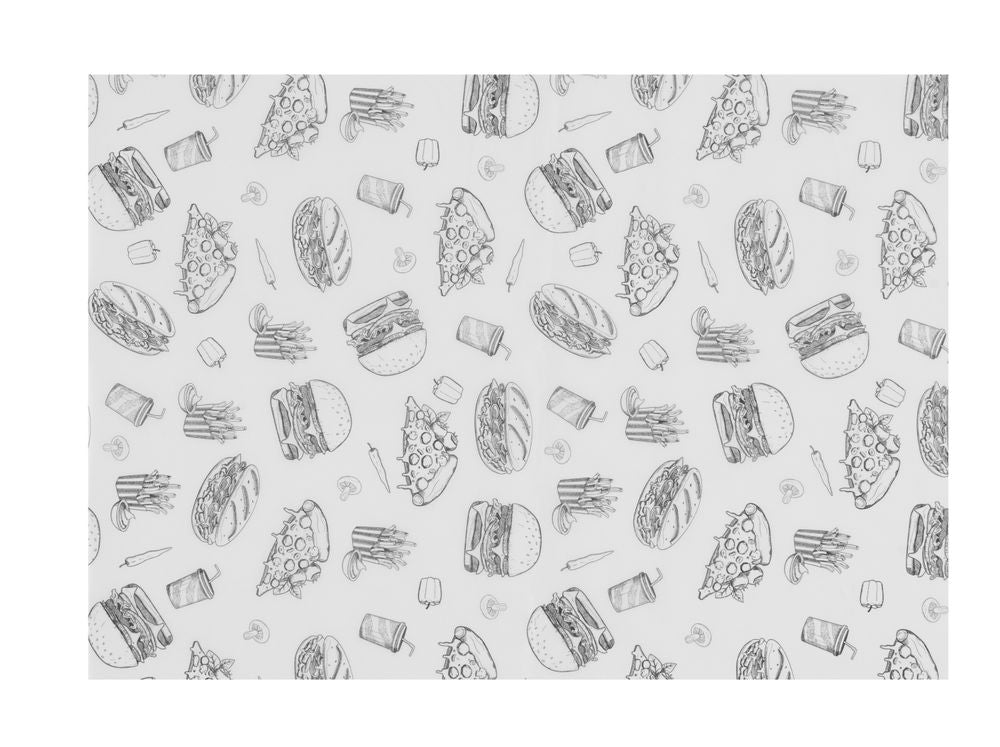 Smørepapir, Fast Food illustrasjonsmønster, 500 stk., 250x350mm