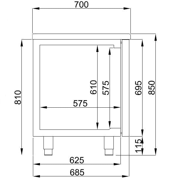 700, - kjølebenk 2 dører 4 skuffer energislinje - for Storkjøkken - XL - Storkjøkken