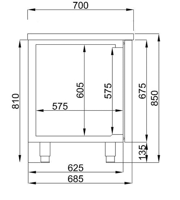 700, - kjølebenk 2 dører - for Storkjøkken - XL - Storkjøkken