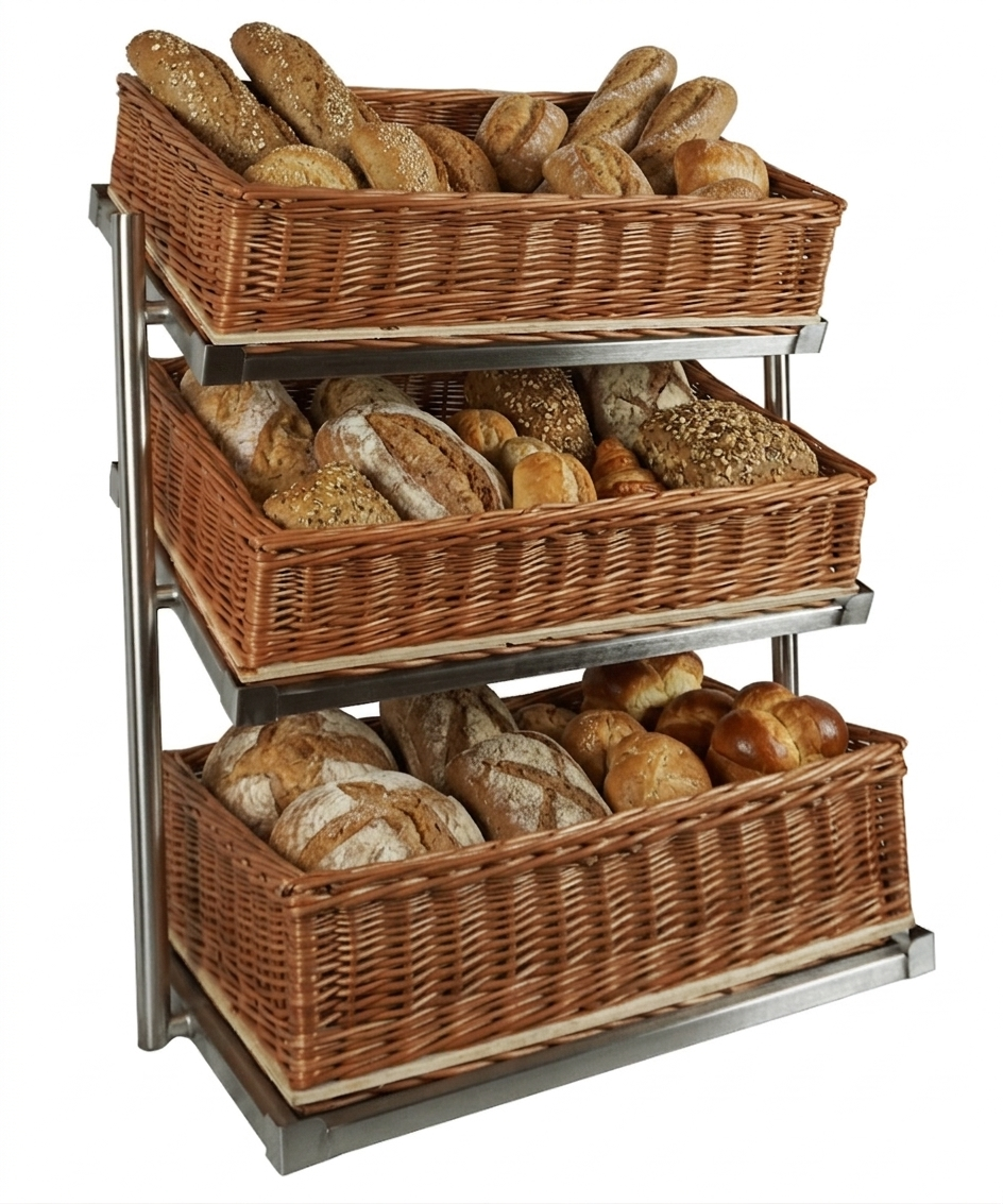 Etasjestativ for brødkurver, 3 nivåer, bred modell, 620x335x760 mm – bilde 4