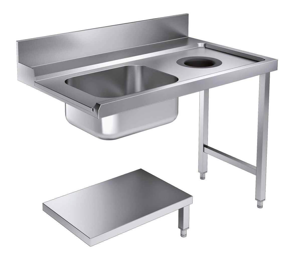 Innmatingsbord bunnhylle med avfallshull 1200 høyre for 7280.0045–0046