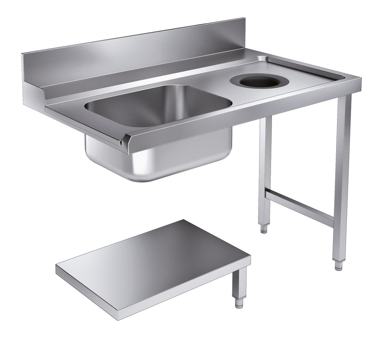 Innmatingsbord bunnhylle med avfallshull 1200 høyre for 7280.0045–0046