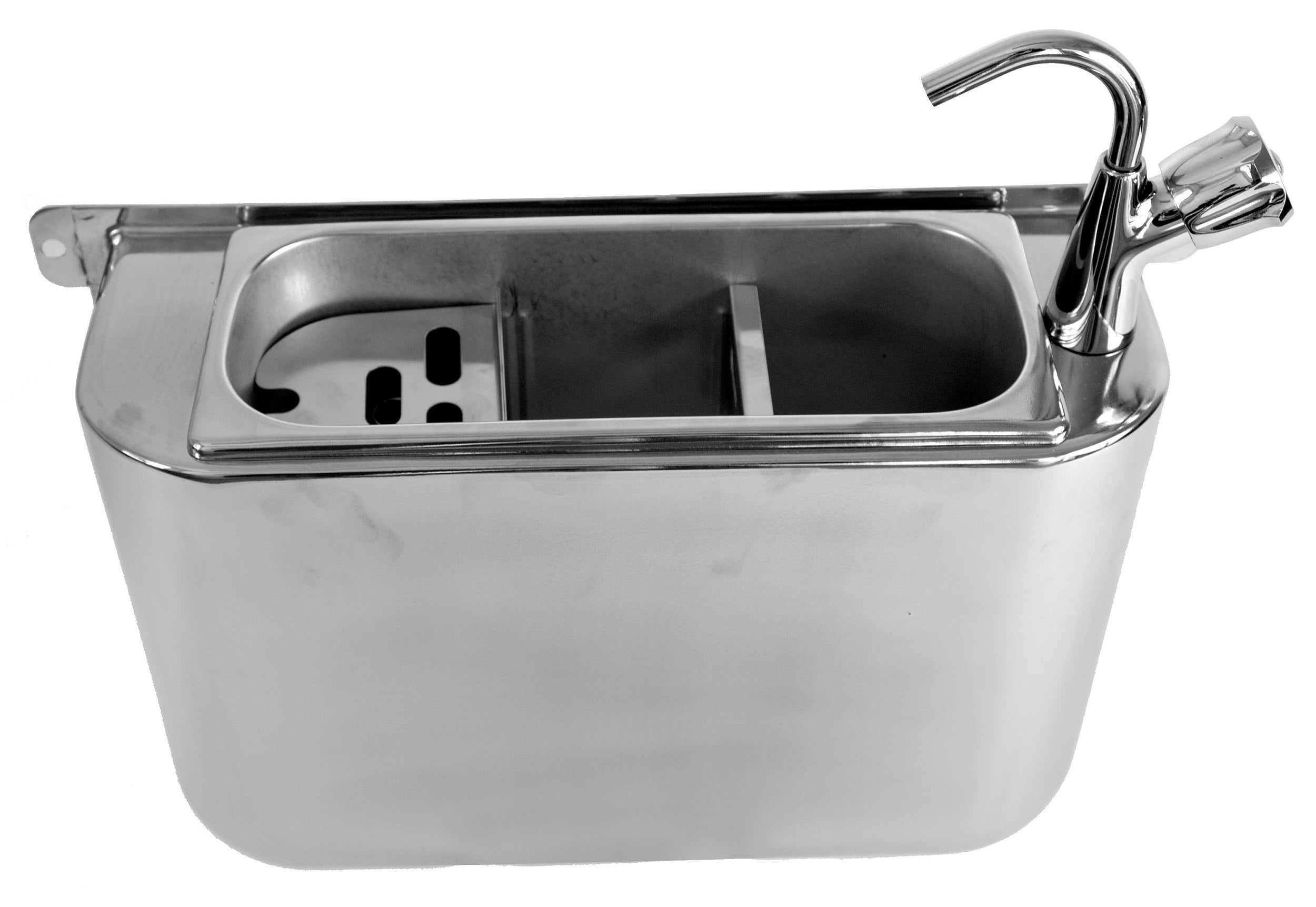 Kunn for iskremeskjel med vannkran 410x120x270 med vannavløpshull, vannkobling og overflømsrør