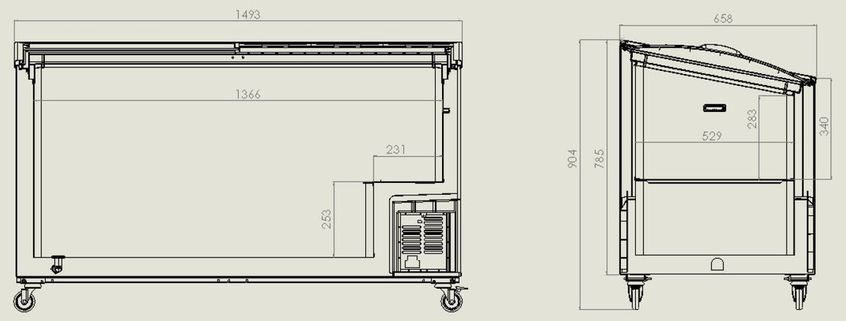 Fryseboks med glasslokk 461L, 1494x659x879 mm – bilde 15