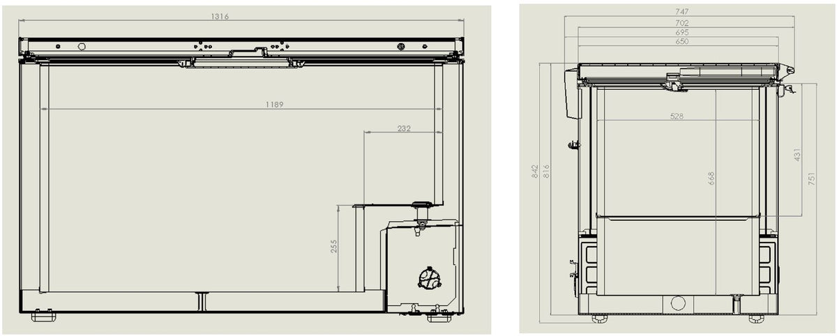 Fryseboks med lokk i rustfritt stål 407L, 1316x743x840 mm – bilde 4