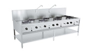 Gasswokbord 4x17 kW + 3x9 kW, 2500x900x750 mm