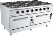 Gasskomfyr Base 900, 8 brennere med gassovn, 1600x900x900 mm