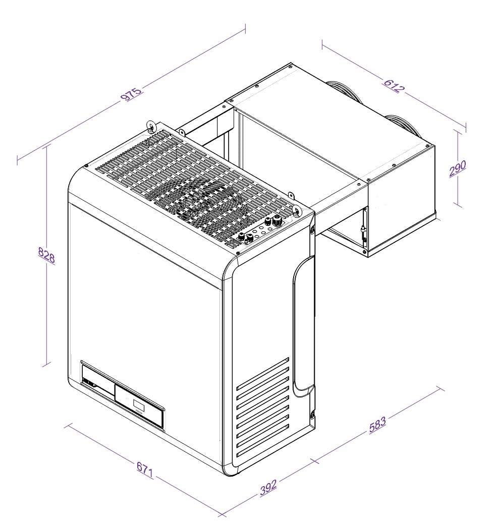 Veggaggregat for kjølerom 21–36,7 m³, 671x975x828 mm – bilde 4