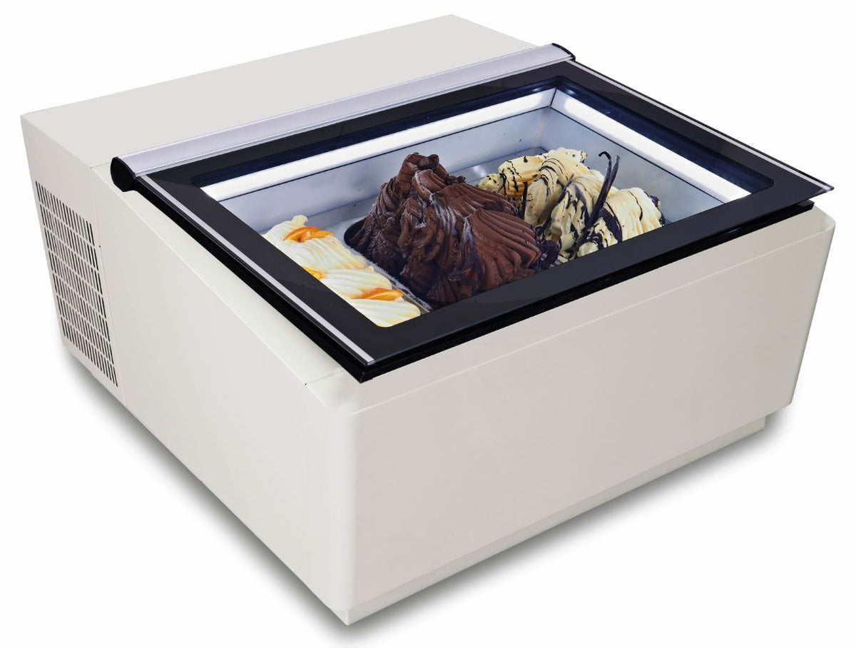 Iskremdisplay for benk, hvit, åpnes på kundesiden, 670x750x375 mm