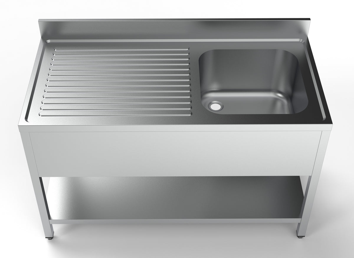 Oppvaskbenk med underhylle, 1 kum høyre, 1400x700x850 mm – bilde 4