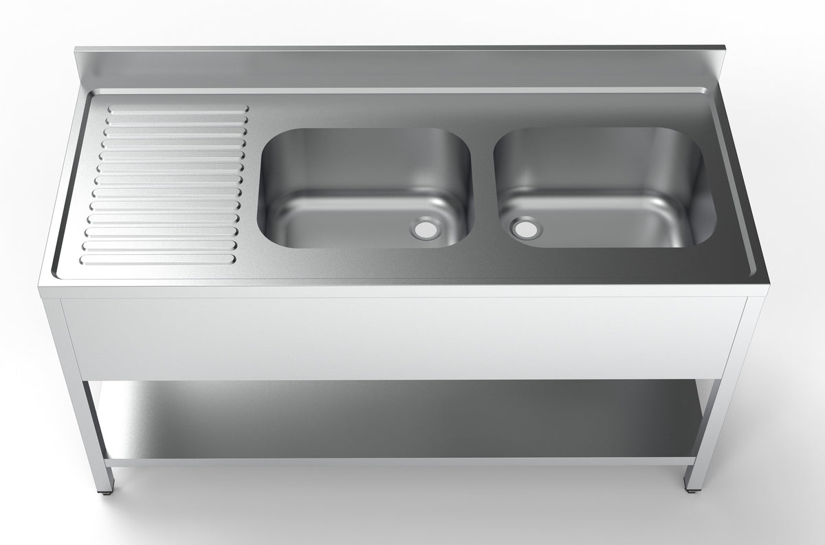 Oppvaskbenk med underhylle, 2 kummer høyre, 1600x700x850 mm – bilde 4