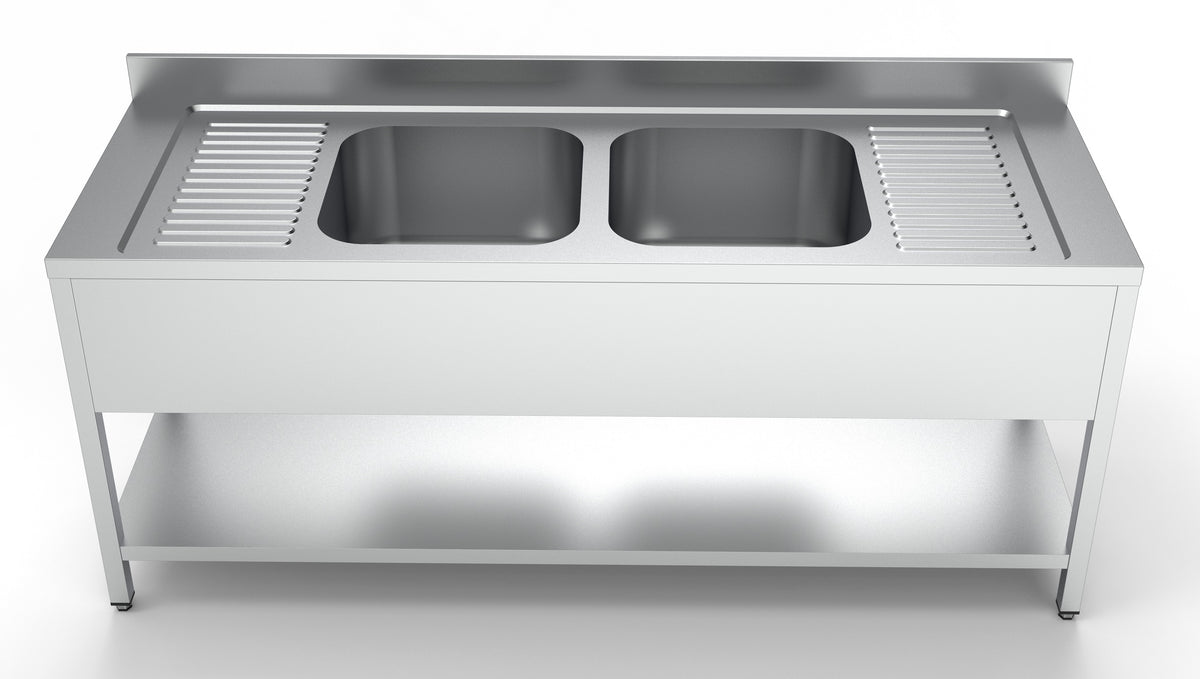 Oppvaskbenk med underhylle, 2 kummer i midten, 2000x700x850 mm – bilde 4