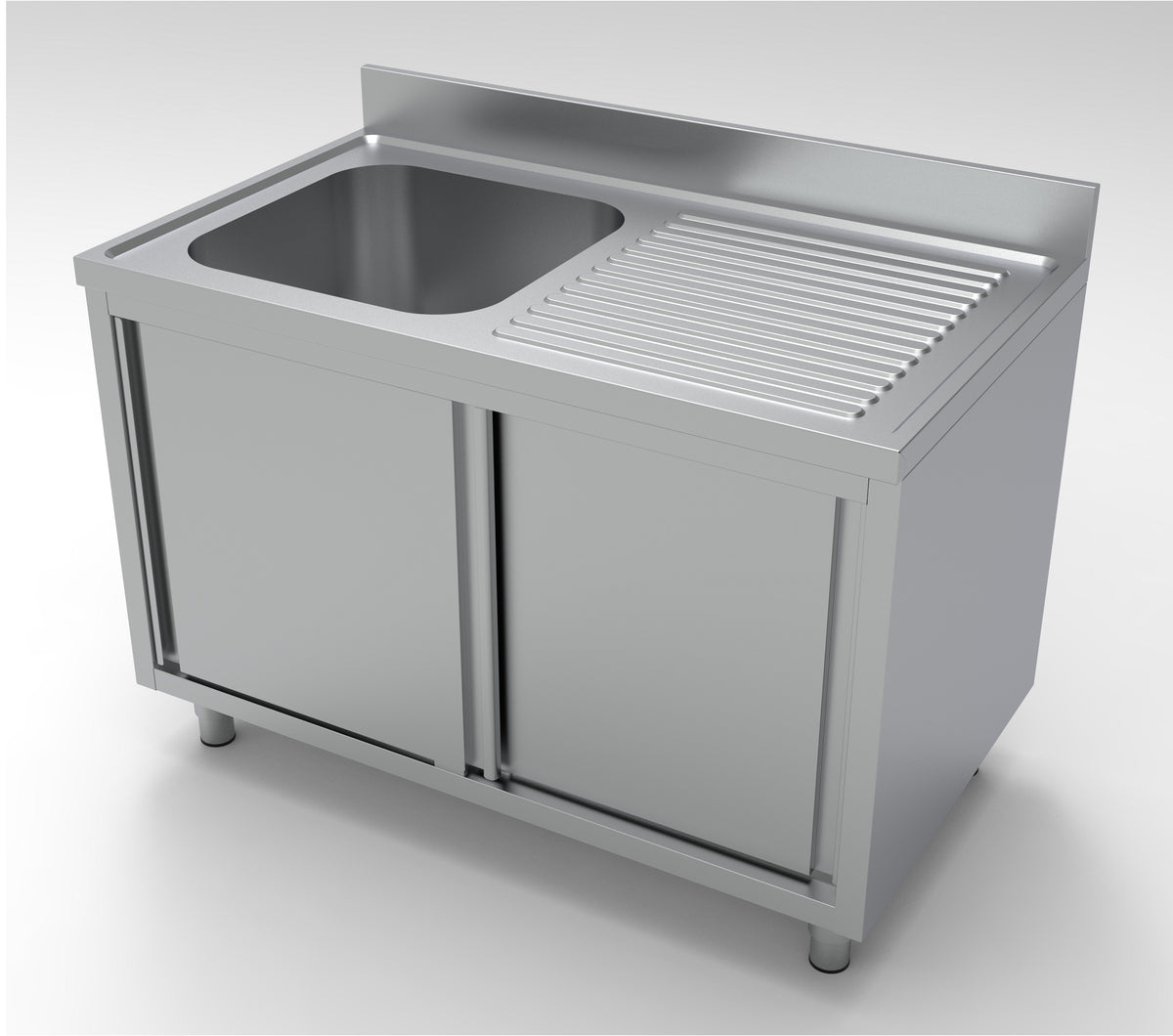 Oppvaskbenk med skyvedører, 1 kum venstre, 1200x700x850 mm