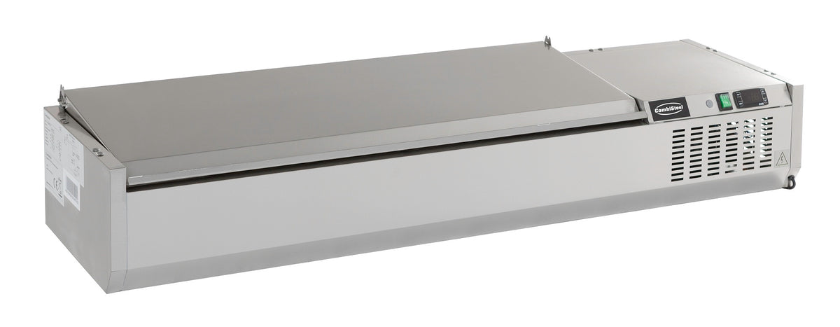 Kjølt overbygg med lokk i rustfritt stål, 5x GN 1/3, 1200x395x225 mm