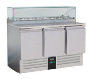 Pizzabenk Compact Line med glassoverbygg, 3 dører, 1368x700x1180 mm