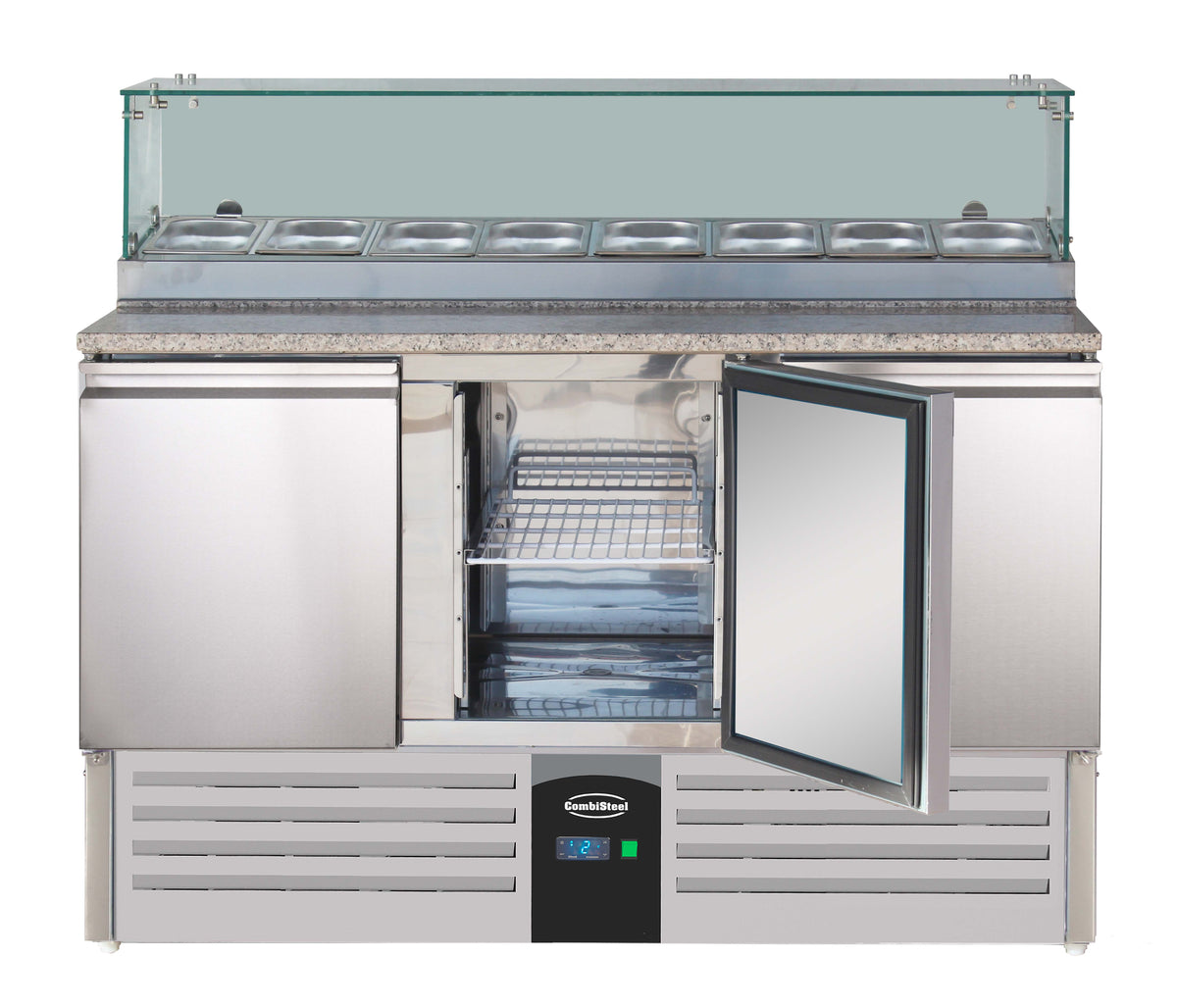 Pizzabenk Compact Line med glassoverbygg, 3 dører, 1368x700x1180 mm – bilde 7