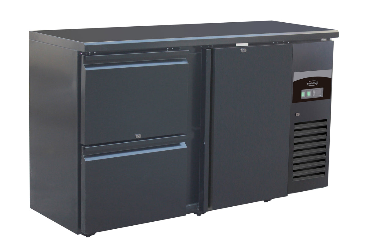 Barkjølebenk Standard Line 1 dør og 2 skuffer, sort, 1462x513x860 mm