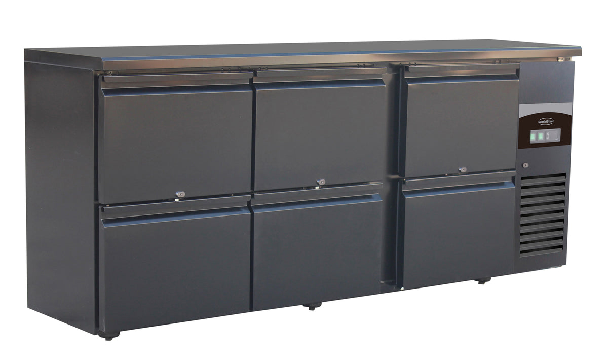 Barkjølebenk Standard Line 6 skuffer, sort, 2002x513x860 mm