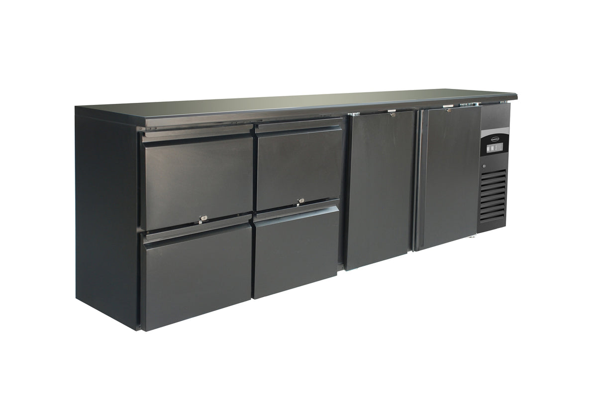 Barkjølebenk Standard Line 2 dører og 2 skuffer, sort, 2542x513x860 mm