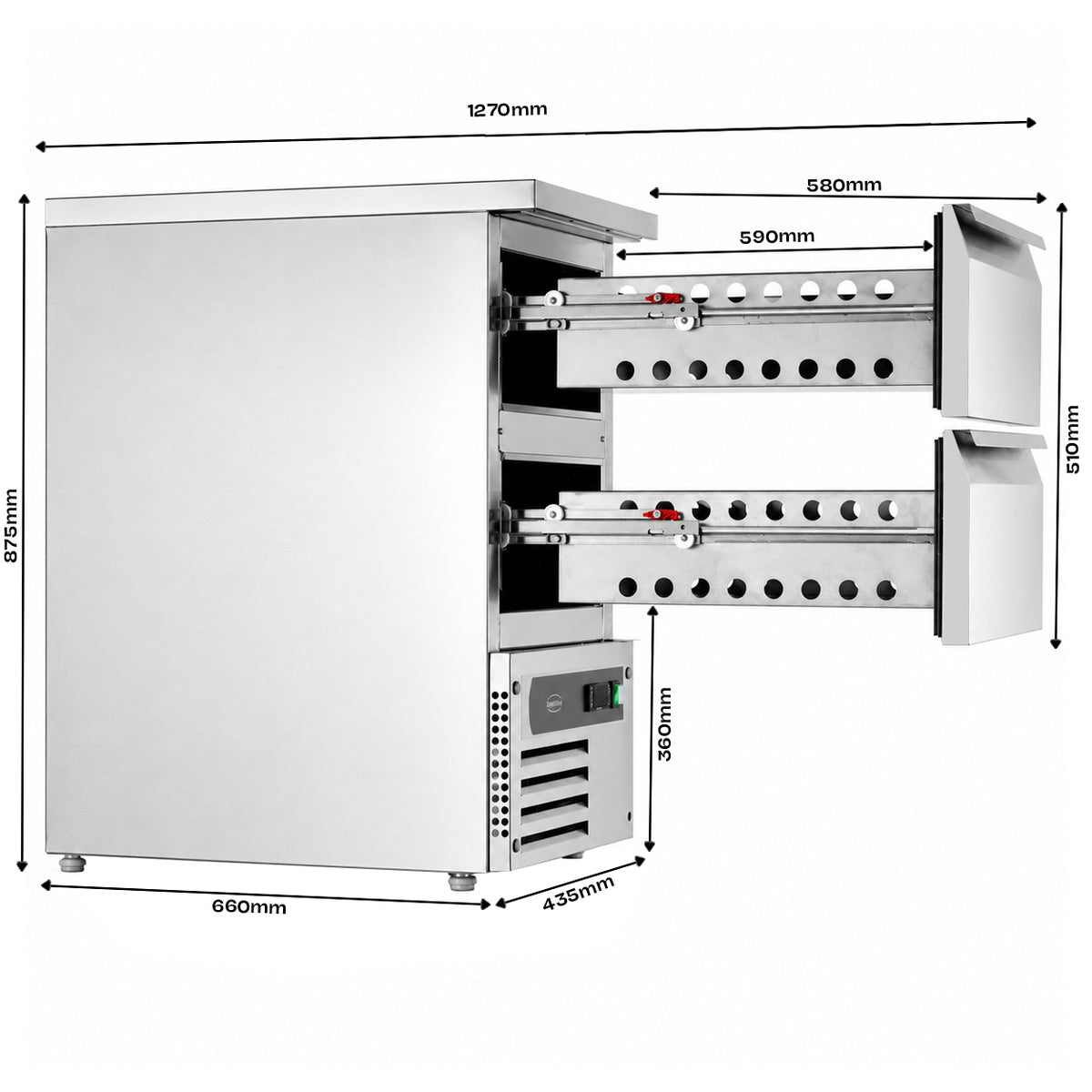 Kjølebenk Compact Line, 2 skuffer, 435x700x870 mm – bilde 10