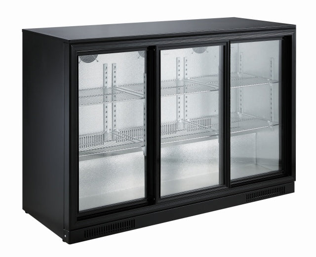 Barkjøleskap 3 skyvedører, sort, 1335x500x900 mm