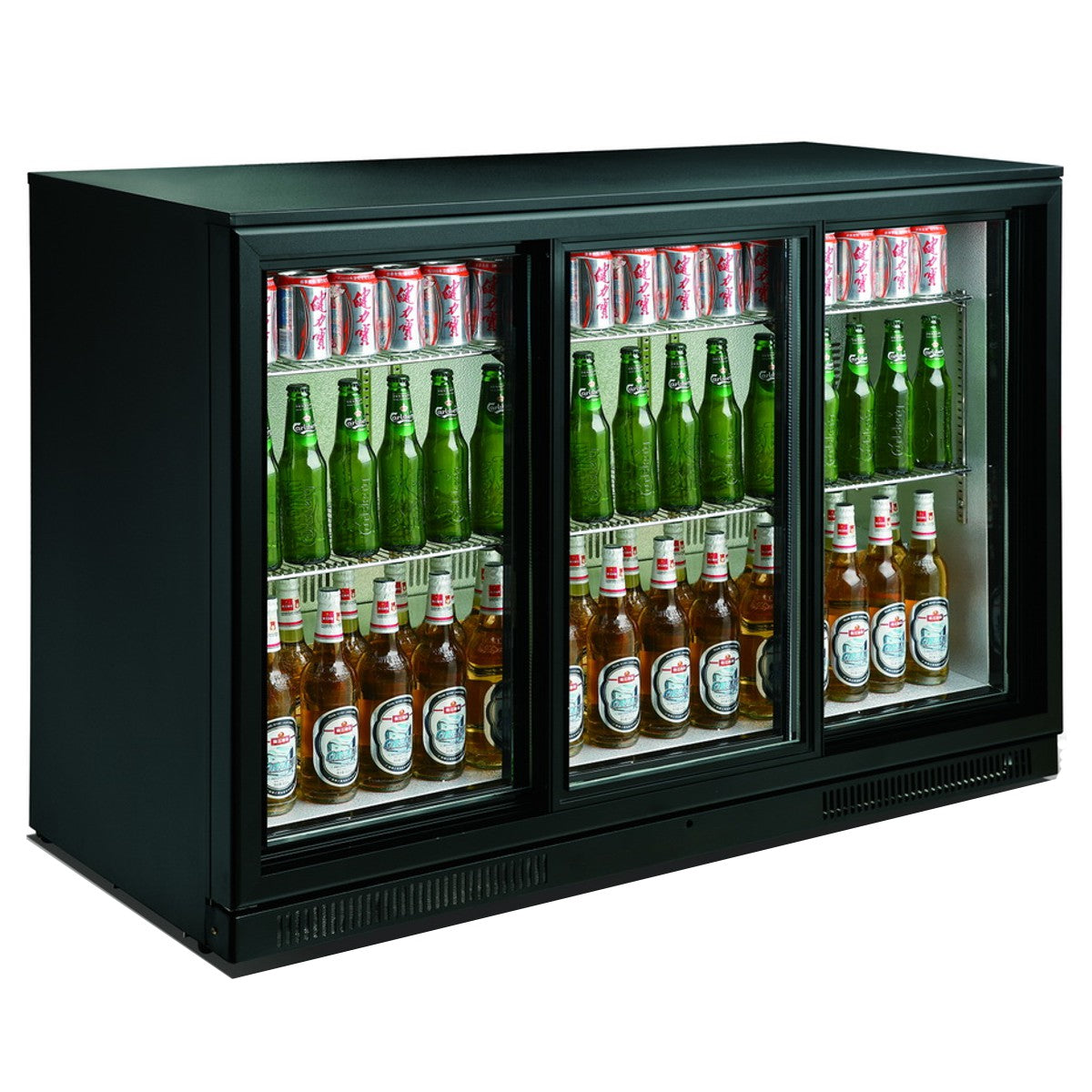 Barkjøleskap 3 skyvedører, sort, 1335x500x900 mm – bilde 5