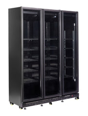 Kjøleskap 3 glassdører NAP-1200 HT med dørvarme, sort, 1600x600x2100 mm