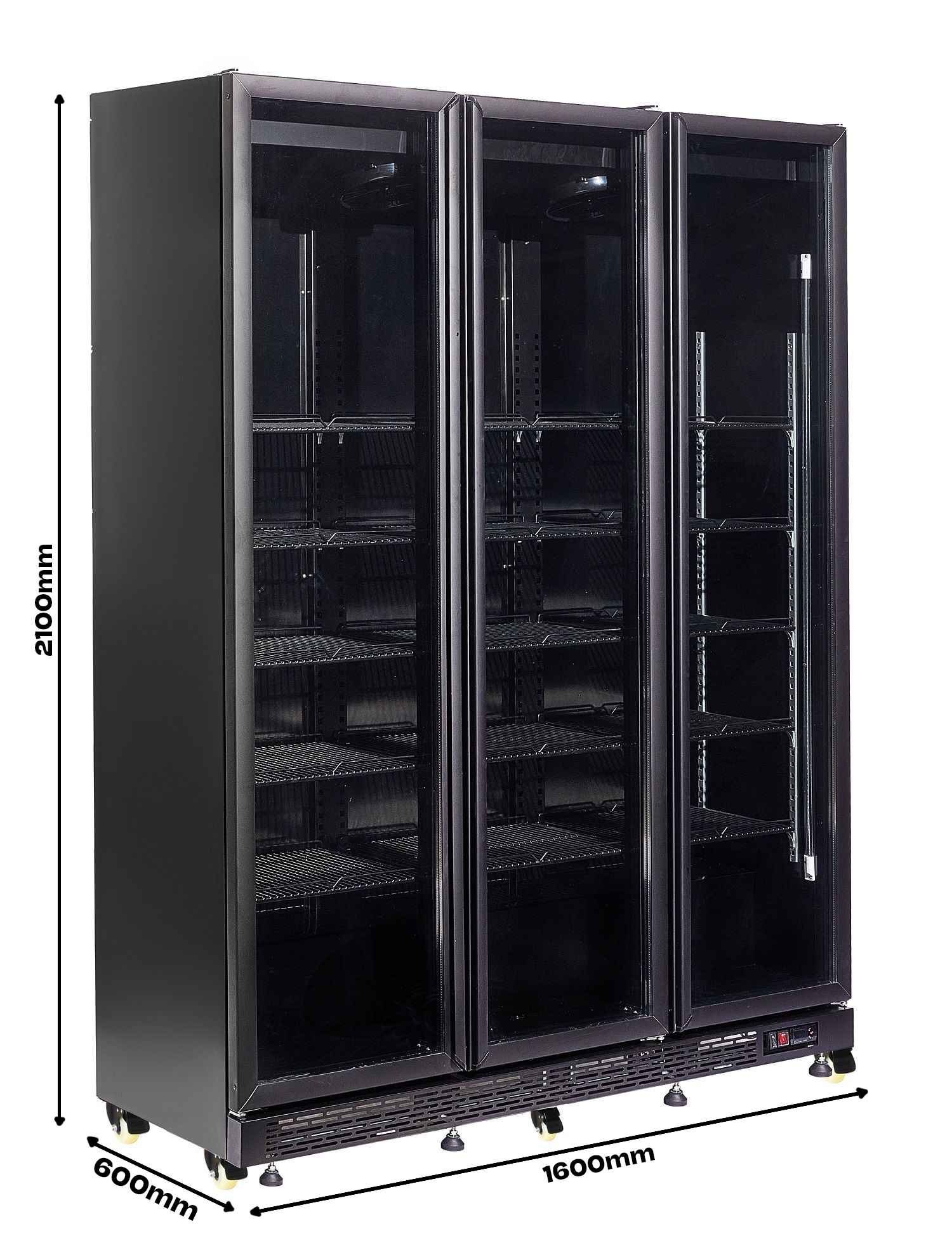 Kjøleskap 3 glassdører sort nap-1200 ht - med dørvarme