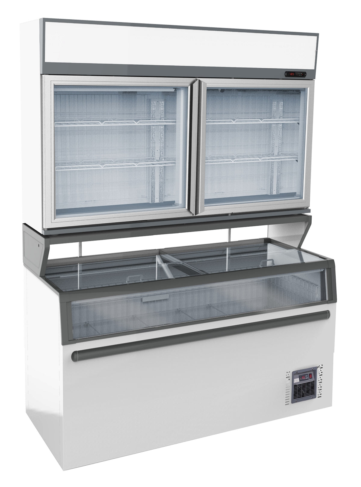 Veggmontert fryserenhet med 2 glassdører, hvit, 1454x890x2110 mm