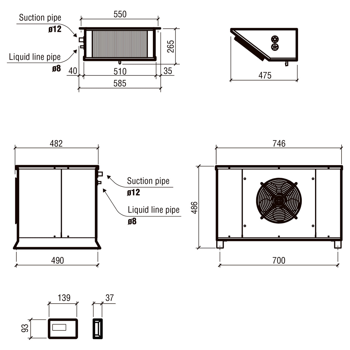 Splittaggregat for kjølerom 9,81–26,17 m³, 746x482x486 mm – bilde 4
