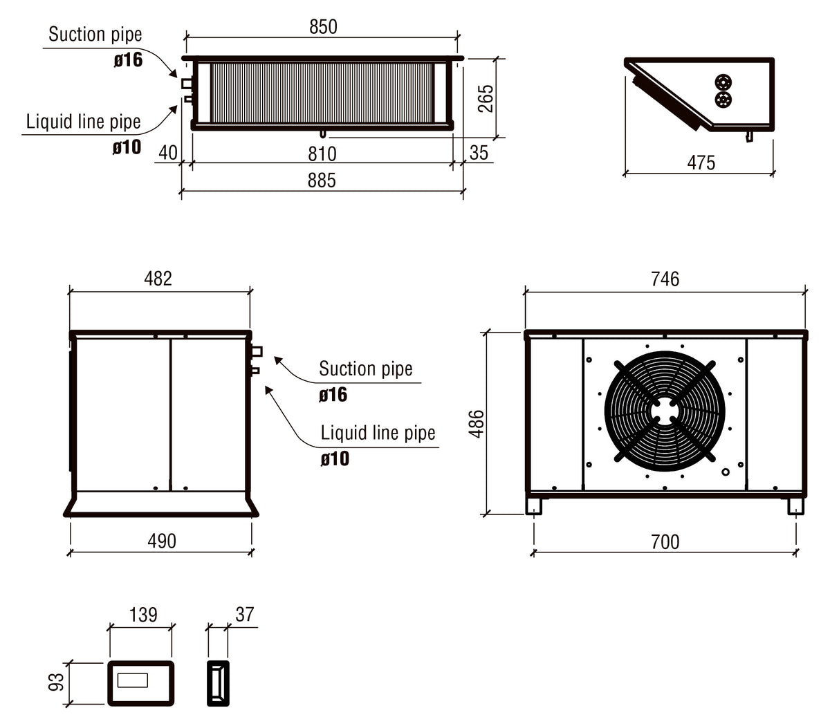 Splittaggregat for fryserom 3,05–8,74 m³, 746x482x486 mm – bilde 4