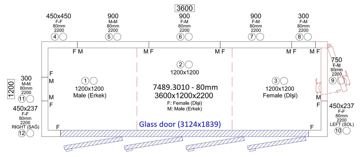 Kjølerom med 4 glassdører, 3600x1200x2200 mm – bilde 4