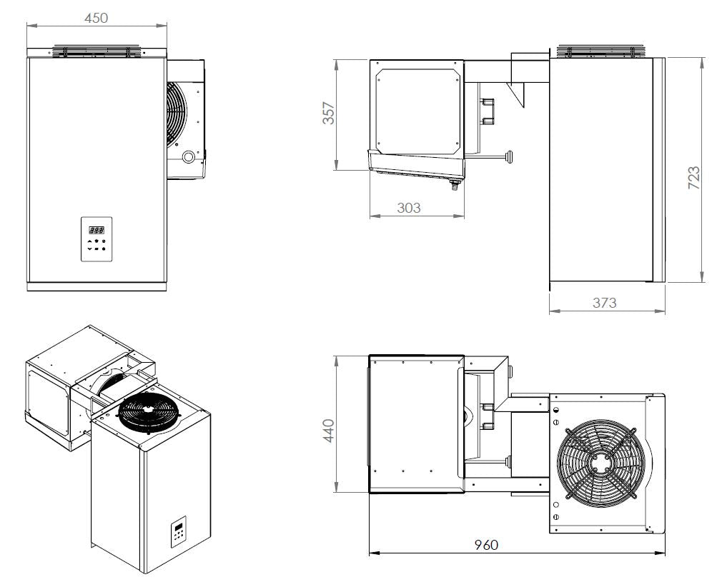 Veggaggregat for kjølerom 6,6–9 m³, 450x960x723 mm – bilde 4